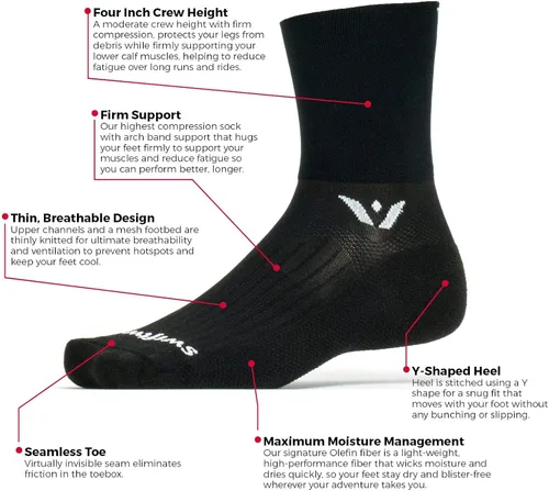 Vista 3 de Swiftwick - ASPIRE CUATRO (3 pares) calcetines de ciclismo y senderismo, ajuste de compresión
