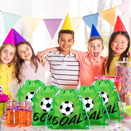 Vista 3 de Shappy Paquete de 16 bolsas de fútbol con cordón para recuerdos de fiesta, 12 x 10 pulgadas, bolsas de regalo, suministros de equipo, regalos