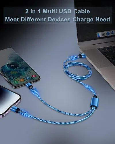 Vista 3 de MultIi - Cable de carga USB C y Lightning 2 en 1, cable de carga USB trenzado de nailon de 4 pies con puerto tipo C/Lightning para iPhone 17, 16