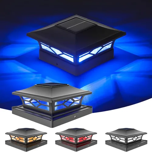 Vista 8 de VOLISUN Luz Solar para Poste Impermeable al Aire Libre: Cambio de Color RGB - Luces Intermitentes de Tapa Solar para Cerca 4 Unidades Blancas