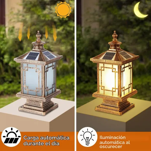 Vista 3 de Luz LED Solar para Poste Exterior, Lámpara de Tapa de Poste de Cerca de Aluminio con Control Remoto Regulable, Luces de Pilar Solares IP65 Bronce