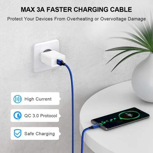 Vista 3 de etguuds Cable USB A a USB C, paquete de 5 (3/3/6/6/10 pies) de carga rápida tipo C Cable de carga USBC para iPhone 17 16 15 Pro Max Plus Air, Azul