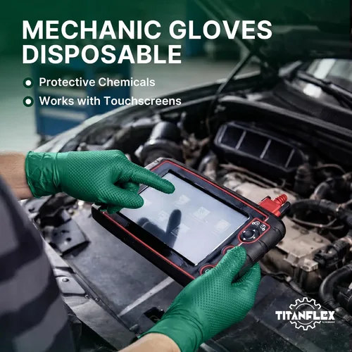 Vista 5 de TitanFlex Heavy Duty Industrial Nitrile Gloves with Raised Diamond Texture, 6-mil, Latex Free (Dark Green/Yellow)