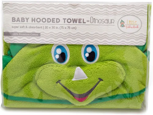 Vista 4 de Little Tinkers World Paquete de toallas con capucha prémium para bebés y niños, diseño de dinosaurio, 1 toalla para bebé y 1 toalla para niños