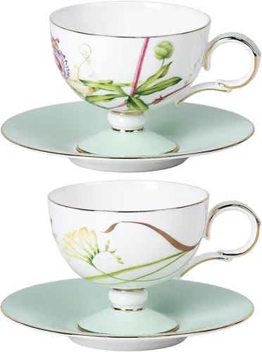 Vista 11 de KAMMAK Juego de 2 tazas de café de cerámica, tazas de café de porcelana con platillos, 6.52 onzas hechas a mano, elegante taza de té de porcelana