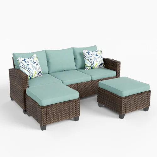 Vista 109 de HERA'S HOUSE - Juego de muebles para patio con mesa para fogata, muebles de mimbre para exteriores, sofá de conversación con asientos profundos