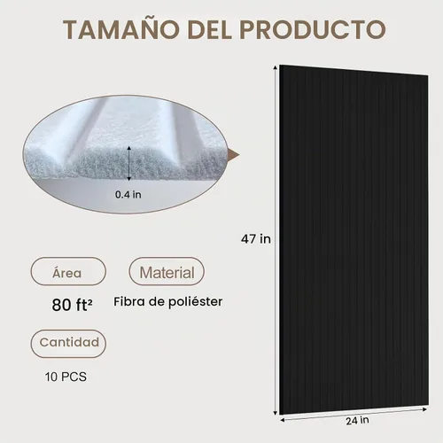 Vista 3 de Paquete de 10 paneles acústicos grandes de 48 x 24 x 0.38 pulgadas, paneles de pared autoadhesivos para amortiguar el sonido, paneles de pared Negro