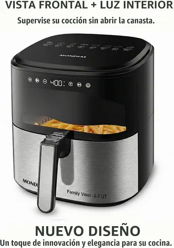 Vista 2 de Mondial Air Fryer Digital 5.3 litros (5.3QT) - Freidora eléctrica con pantalla y acabado de acero inoxidable - 1800W - Negro