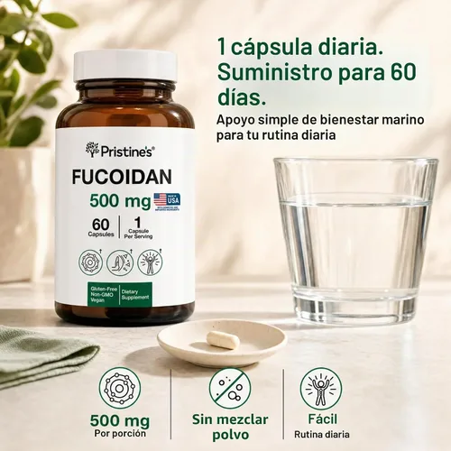Vista 5 de PRISTINE'S Fucoidan - Cápsulas de extracto de algas marrones de 500 mg