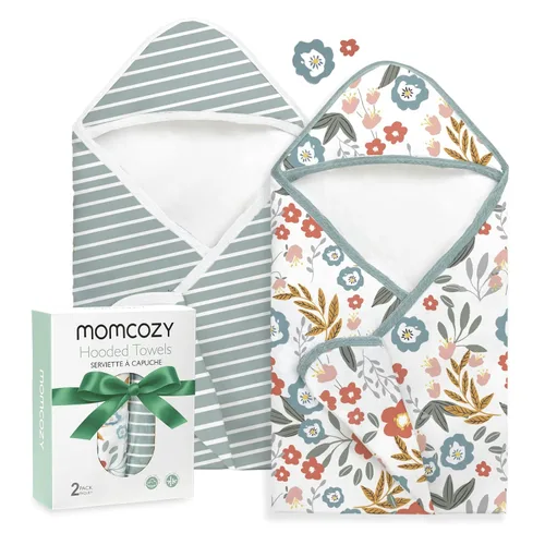Vista 15 de Momcozy Toalla de bebé con capucha, ultra suave y absorbente, juego de toallas de baño grandes para mayor comodidad y suavidad en la piel del bebé