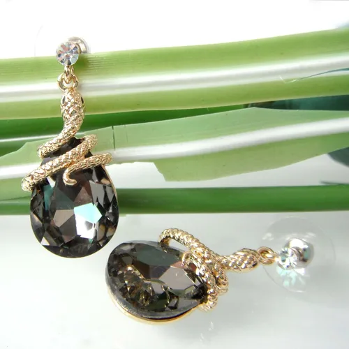 Vista 40 de Navachi Pendientes colgantes de gota de serpiente con forma de pera multicolor de cristal chapado en oro de 18 quilates