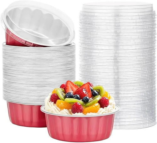 Vista 69 de Beasea Disposable Ramekins with Lids, 50 Pack 8oz 235ml Aluminum Foil Baking Cups with Lids, Aluminum Creme Brulee Ramekins Muffin Cupcake Pudding
