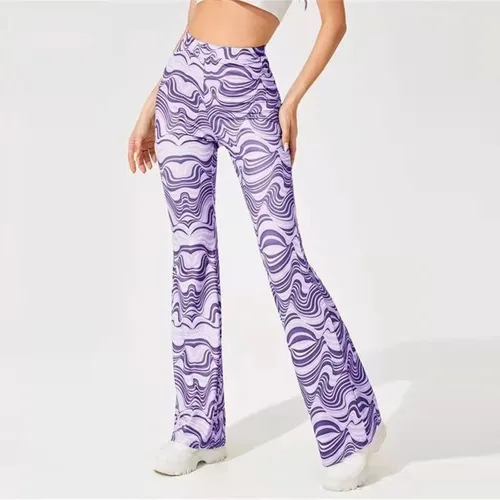 Vista 4 de Palazzo - Pantalones para mujer con estampado gráfico de mármol, pantalones acampanados, pantalones deportivos con corte de bota