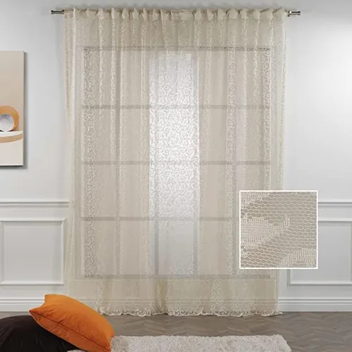 Vista 2 de Juego de 2 paneles de cortinas extralargas de encaje beige con bolsillo para barra y pestaña trasera, decoración del hogar, cortinas hechas a medida