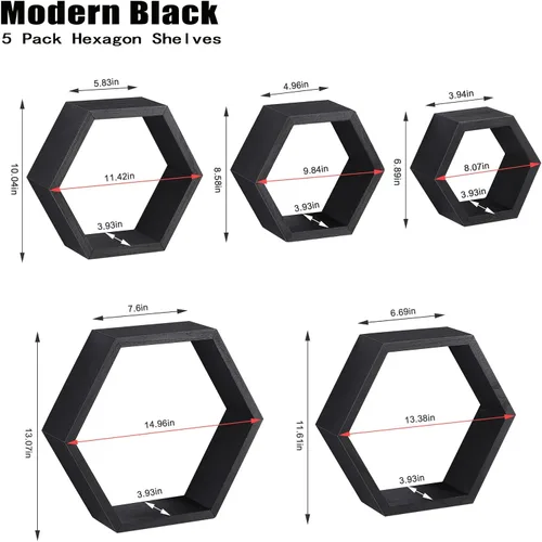 Vista 2 de Estantes flotantes hexagonales para decoración de pared, juego de 5 estantes de pared de panal de abeja, estante de almacenamiento flotante