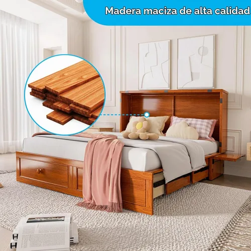 Vista 8 de Mjkone Murphy - Cama Queen con colchón incluido, cama Murphy con estación de carga USB y cajón de almacenamiento, armario móvil Murphy para sala