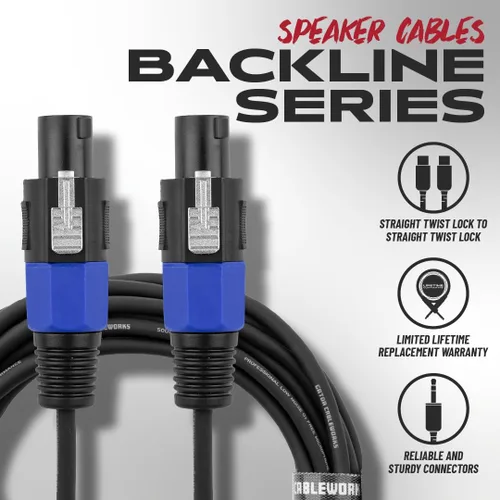 Vista 5 de Cableworks Por Gator Cases Backline Series Conector de bloqueo giratorio estándar de 25 pies a conector de bloqueo giratorio Cable de altavoz