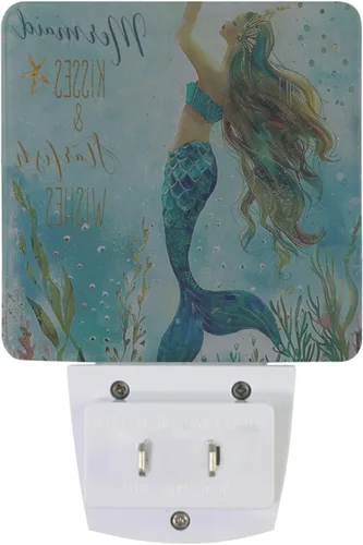 Vista 2 de Pfrewn Juego de 2 luces nocturnas con diseño de sirena, unicornio, galaxia, estrella de mar, enchufe para niños, adultos, niños, niñas, bebés, luces