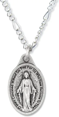 Vista 6 de Caritas et Fides Paquete de 10 medallas milagrosas para collar, 1 pulgada ovalada, plata oxidada, milagrosas, colgante para collar, medallas