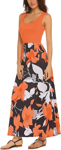 Vista 3 de BLUETIME - Vestido largo de verano, sin mangas, con estampado floral, estilo bohemio, para mujer (S-3XL)