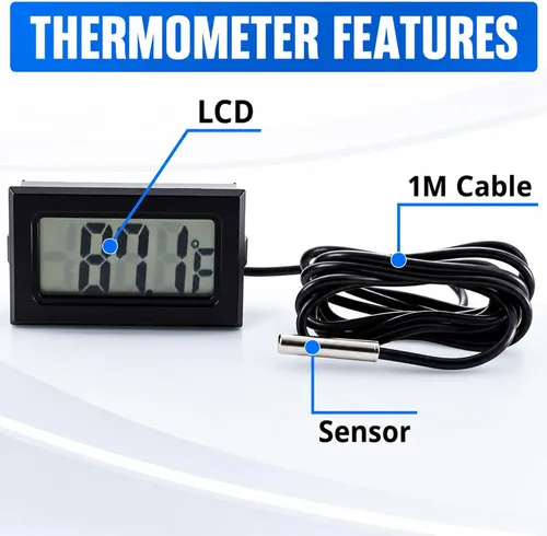 Vista 4 de Termómetro digital LCD para refrigerador, 5 unidades, Fahrenheit -Rango de 50F a 230F, resolución de 0.1 grados, para monitoreo de temperatura