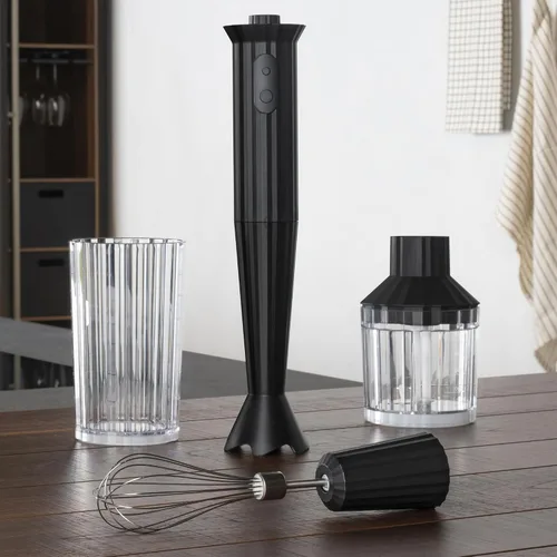 Vista 6 de Alessi Plissé MDL10SB/US - Batidora de mano con jarra medidora, batidor y picador en resina termoplástica, enchufe estadounidense 200W, negro
