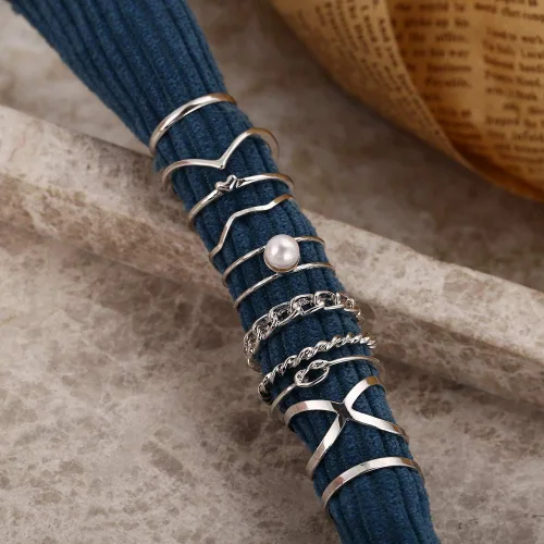 Vista 6 de Juego de 10 anillos apilables de nudillos vintage para mujer estilo bohemio chapado en oro plata ajuste cómodo VSCO anillo de dedo con junta