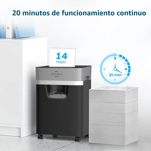 Vista 2 de BONSEN Trituradora de papel resistente de corte cruzado de 14 hojas