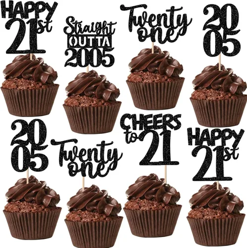 Vista 53 de 30 piezas negras para cupcakes de 10.º cumpleaños con purpurina Ten Happy 10 Straight Outta 2016 para saludos a 10 años 10 cumpleaños, boda Negro