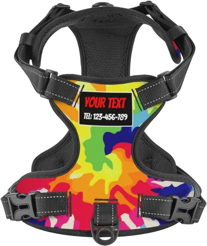 Vista 26 de Arnés personalizado para perro sin tirones, chaleco personalizado de hueso de perro con nombre de mascota, arnés reflectante ajustable personalizado