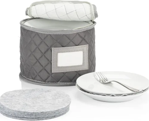 Vista 10 de Almacenamiento de porcelana fina - Juego de 4 fundas acolchadas para almacenamiento de vajilla. Tamaños: 12" - 10" - 8" y 7" de ancho - Gris - 48