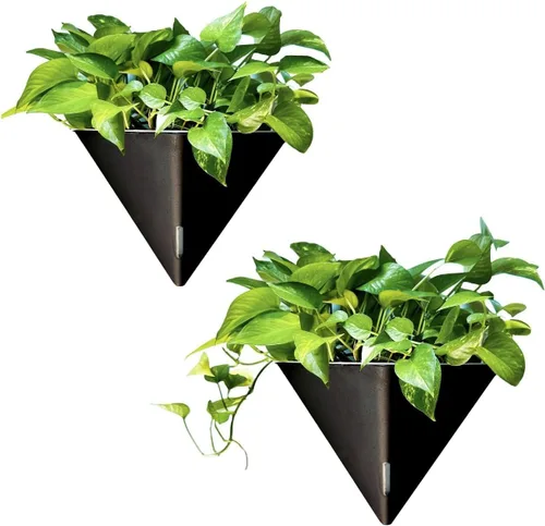 Vista 8 de LaLaGreen - Maceteros de pared para plantas de interior, paquete de 2, 12 pulgadas, grandes con autoriego, negro, geométrico, colgante, florero