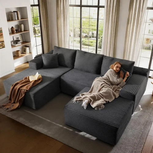 Vista 31 de AUGOP Sofá modular moderno de 96 pulgadas para sala de estar, sofá modular con sofás en forma de L, sofá tapizado sin hueso, sofá seccional con Negro