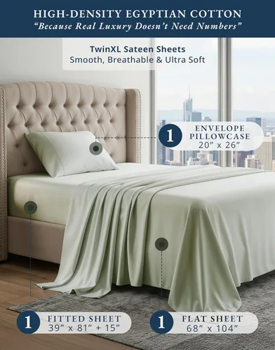 Vista 339 de LANE LINEN - Sábanas individual 100% algodón egipcio suave, cómodo y grueso de calidad de hotel, costuras reforzadas totalmente elásticas, sin