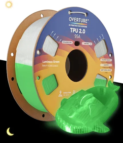 Vista 33 de OVERTURE - Filamento de TPU de 1/16 pulgadas, rollo flexible de poliuretano termoplástico, impresora 3D suave, 95A, carrete de 2.2 libras, precisión