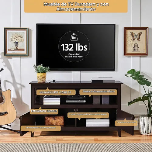 Vista 6 de Yaheetech - Soporte pequeño para TV de 42 pulgadas con almacenamiento, gabinete multimedia con marco en X