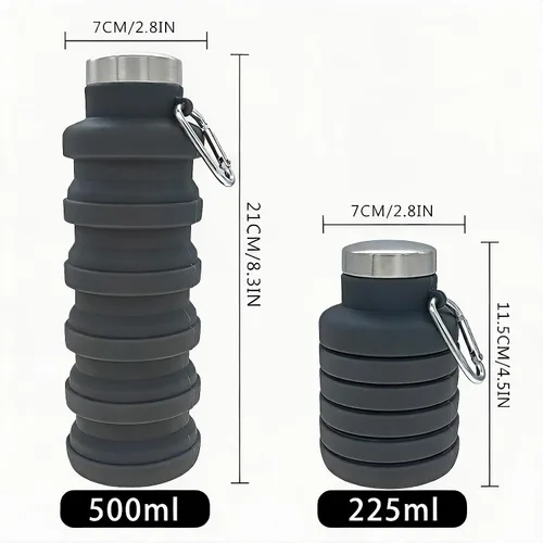 Vista 5 de YCT Botella de agua plegable de 17 onzas (16.9 fl oz), botella de agua deportiva portátil de viaje, botellas de agua plegables de silicona Negro