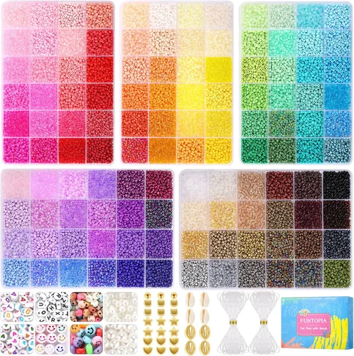 Vista 8 de Funtopia 120 Colores Cuentas de Semillas de 2 mm para Hacer Joyas, 49000 Piezas de Cuentas de Vidrio Pequeñas para Pulseras, Kit de Pulseras