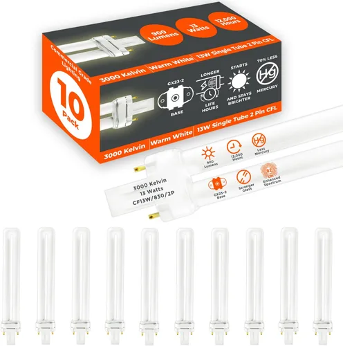 Vista 10 de GoodBulb Bombillas CFL de 13 W, base GX23 de 2 pines, 2700 K, blanco suave, 13 W, alto rendimiento, 800 lúmenes, bombillas fluorescentes compactas