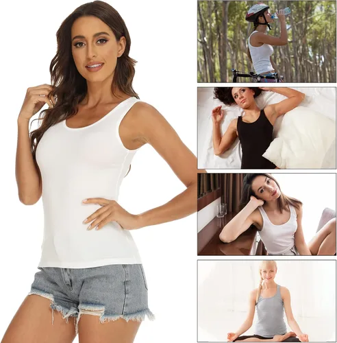 Vista 6 de BQTQ 5 camisetas básicas sin mangas para mujer, camisetas sin mangas para debajo de las camisas