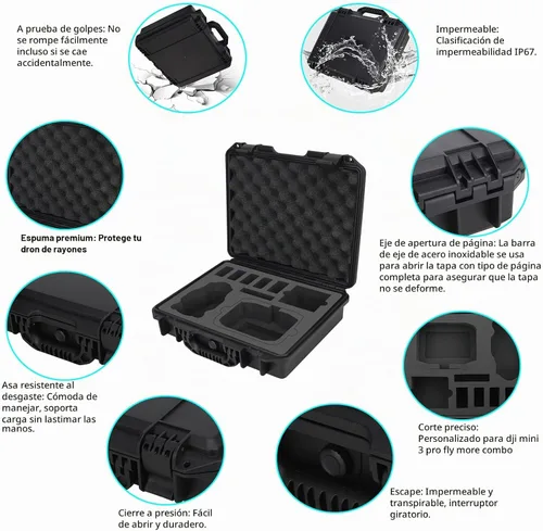 Vista 4 de Mini 3 Pro - Estuche profesional impermeable rígido de viaje para DJI Mini 3 Pro Fly More Combo y accesorios para drones