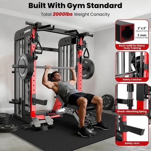 Vista 3 de pooboo Máquina Smith Power Cage con sistema de cable para sentadillas