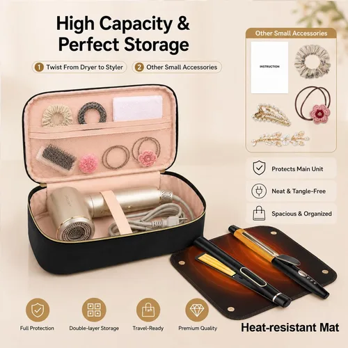 Vista 4 de Bolsa de viaje para herramientas para el cabello con alfombrilla resistente al calor para Shark Flex, funda de viaje impermeable de piel sintética