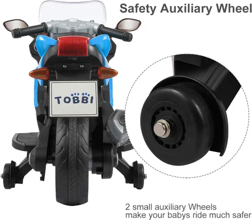 Vista 7 de JAXPETY Motocicleta de paseo para niños de 6 V con rueda de entrenamiento, motocicleta eléctrica a batería para niños de 3 a 8 años, incluye faros