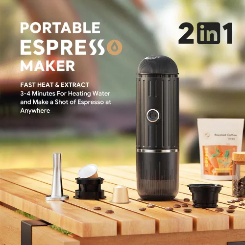 Vista 8 de Cafetera eléctrica portátil de café expreso, cafetera de viaje para camping, cafetera de auto con calentamiento automático con USB-C, con café