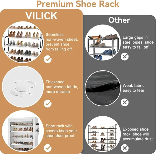 Vista 7 de VILICK Zapatero con Cubierta, Organizador de Almacenamiento de 5 Niveles para 20-24 Pares de Zapatos y Botas, Zapatero Grande de Almacenamiento