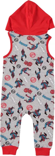 Vista 2 de Spiderman Baby Boys Romper with Hooded Jumpsuit - Marvel Avengers Baby Boy's Outfit (GreyRedBlue, 0-3 Months)