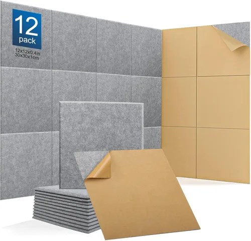 Vista 8 de Paquete de 12 paneles acústicos de pared de alta densidad, paneles de amortiguación de sonido de 0.4" x 12" x 12" pulgadas, paneles acústicos