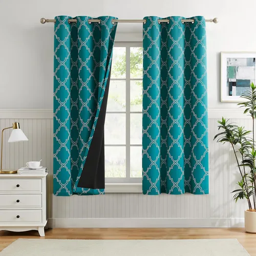 Vista 31 de Melodieux Cortinas 100% opacas de 96 pulgadas de largo para sala de estar, dormitorio estilo marroquí, aislamiento térmico, ahorro de energía