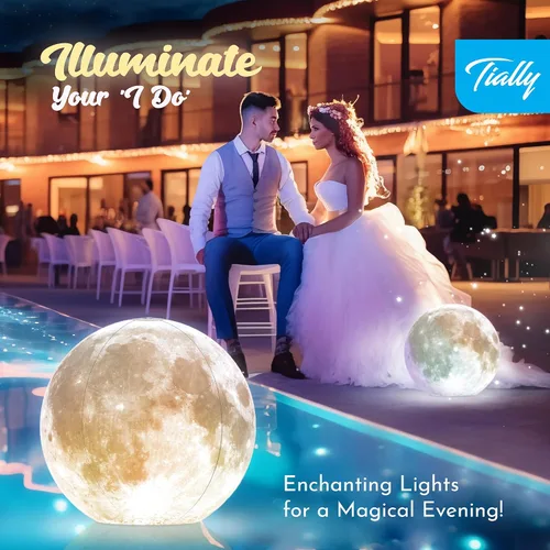 Vista 7 de TIALLY Luces Flotantes de Piscina Luna Llena - Luces de Piscina de 14" que Flotan con Energía Solar, Bolas de Luz LED Inflables Impermeables